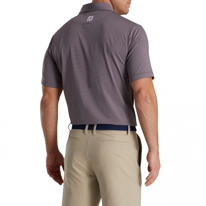 Men's Footjoy Pin Stripe Lisle Self Collar Shirts Smoke / Merlot / Grey | USA-RD3671