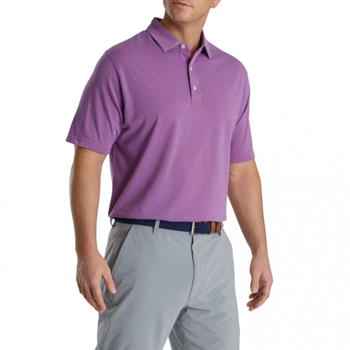 Men's Footjoy Pinstripe Jersey Shirts Cornflower / Berry | USA-DV3651