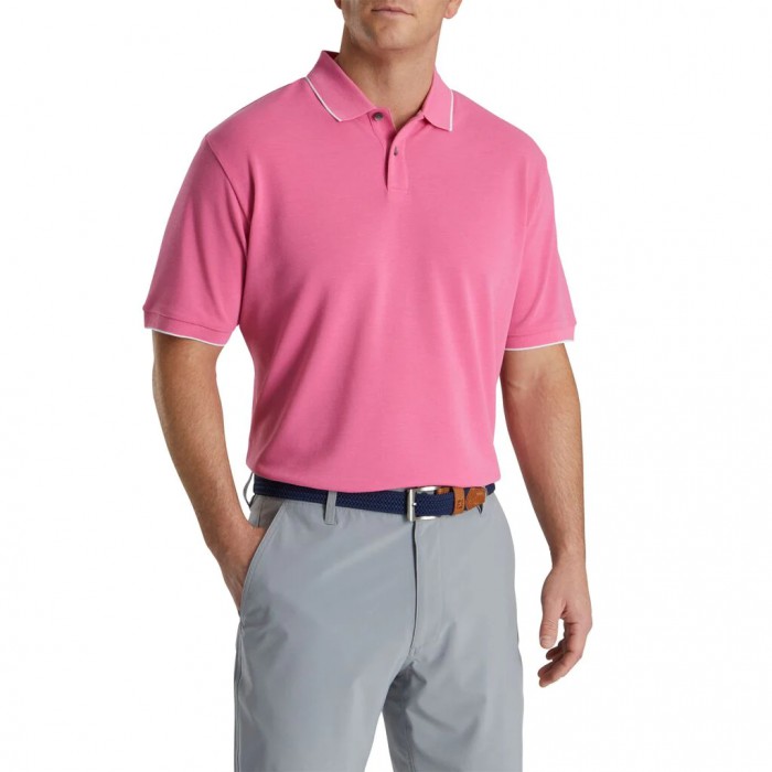 Men's Footjoy Pique Tipped Polo Shirts Dogwood Pink | USA-OD8502