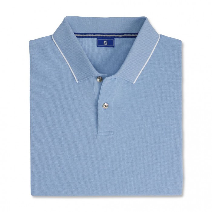 Men\'s Footjoy Pique Tipped Polo Shirts Mist Blue | USA-TN3481