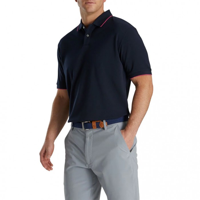 Men's Footjoy Pique Tipped Polo Shirts Navy | USA-FN7436