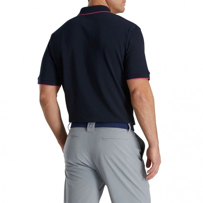 Men's Footjoy Pique Tipped Polo Shirts Navy | USA-FN7436