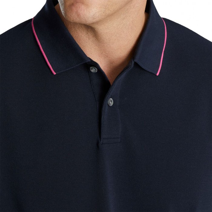 Men's Footjoy Pique Tipped Polo Shirts Navy | USA-FN7436