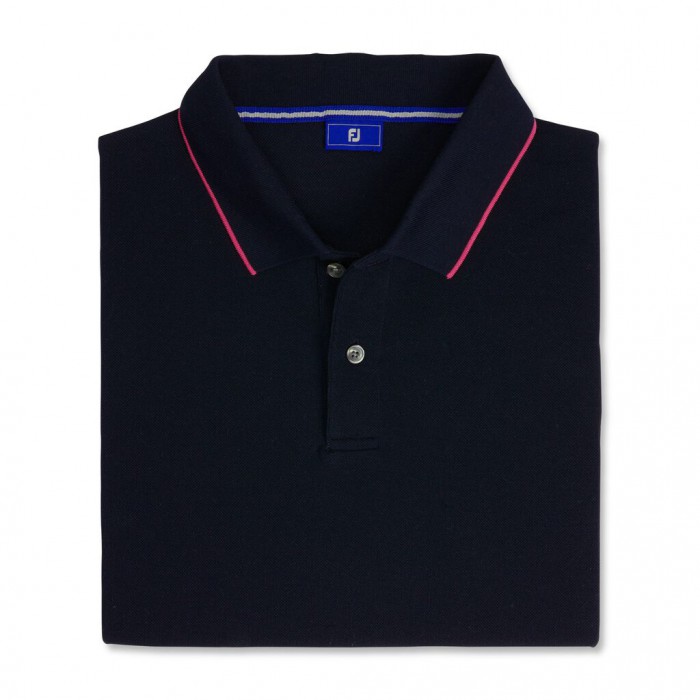 Men\'s Footjoy Pique Tipped Polo Shirts Navy | USA-FN7436