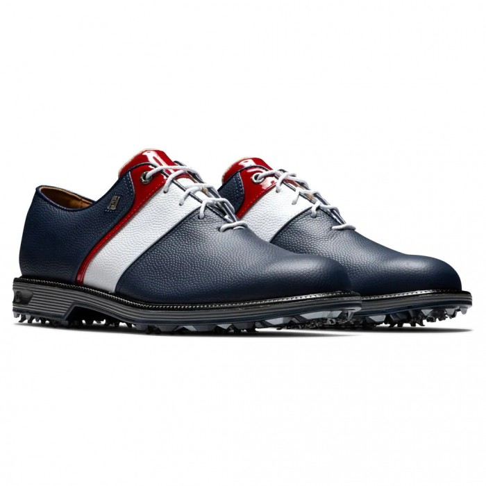 Men's Footjoy Premiere Series - Packard Spiked Golf Shoes Navy Pebble / White Pebble / Red Patent | 