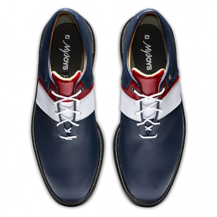 Men's Footjoy Premiere Series - Packard Spiked Golf Shoes Navy Pebble / White Pebble / Red Patent | 