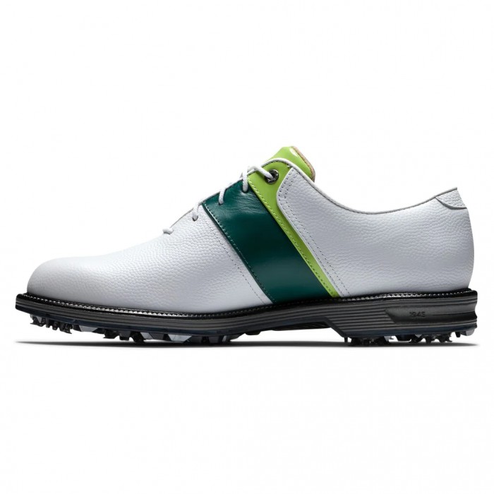 Men's Footjoy Premiere Series - Packard Spiked Golf Shoes White Pebble / Green / Lime Patent | USA-S