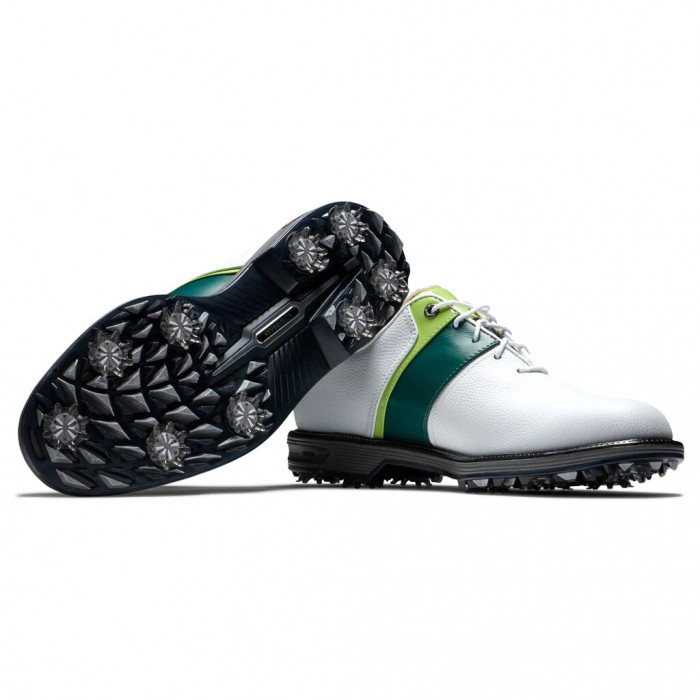 Men's Footjoy Premiere Series - Packard Spiked Golf Shoes White Pebble / Green / Lime Patent | USA-S