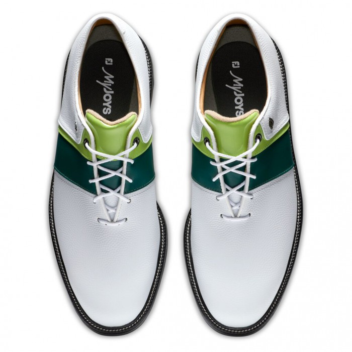 Men's Footjoy Premiere Series - Packard Spiked Golf Shoes White Pebble / Green / Lime Patent | USA-S