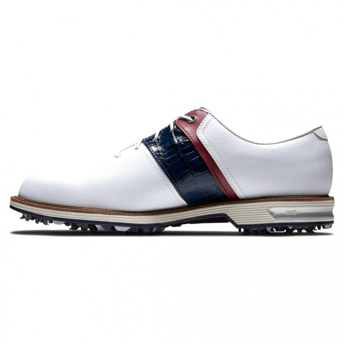 Men's Footjoy Premiere Series - Packard Spiked Golf Shoes White / Navy / Red | USA-ZE8254