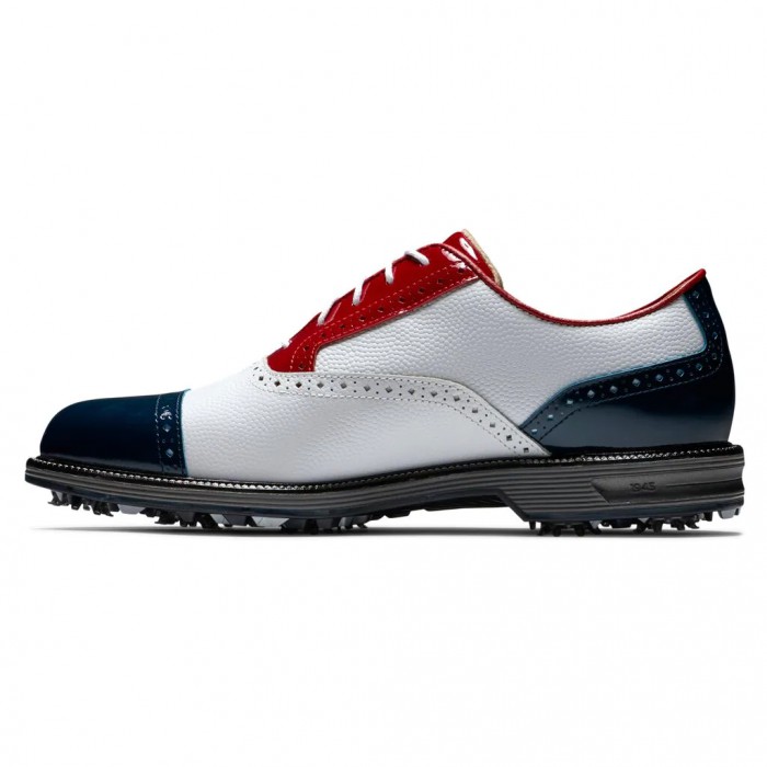 Men's Footjoy Premiere Series - Tarlow Spiked Golf Shoes White Pebble / Red Patent / Navy Patent | U