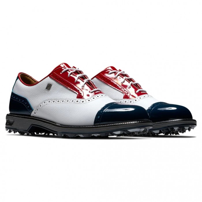 Men's Footjoy Premiere Series - Tarlow Spiked Golf Shoes White Pebble / Red Patent / Navy Patent | U