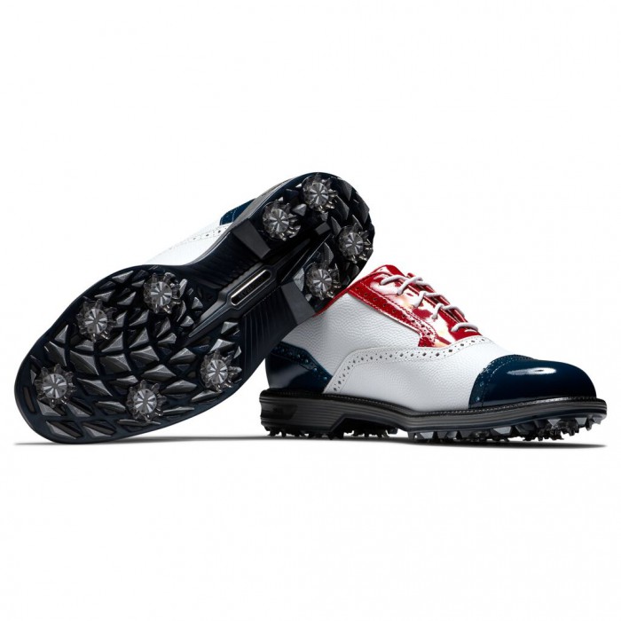 Men's Footjoy Premiere Series - Tarlow Spiked Golf Shoes White Pebble / Red Patent / Navy Patent | U