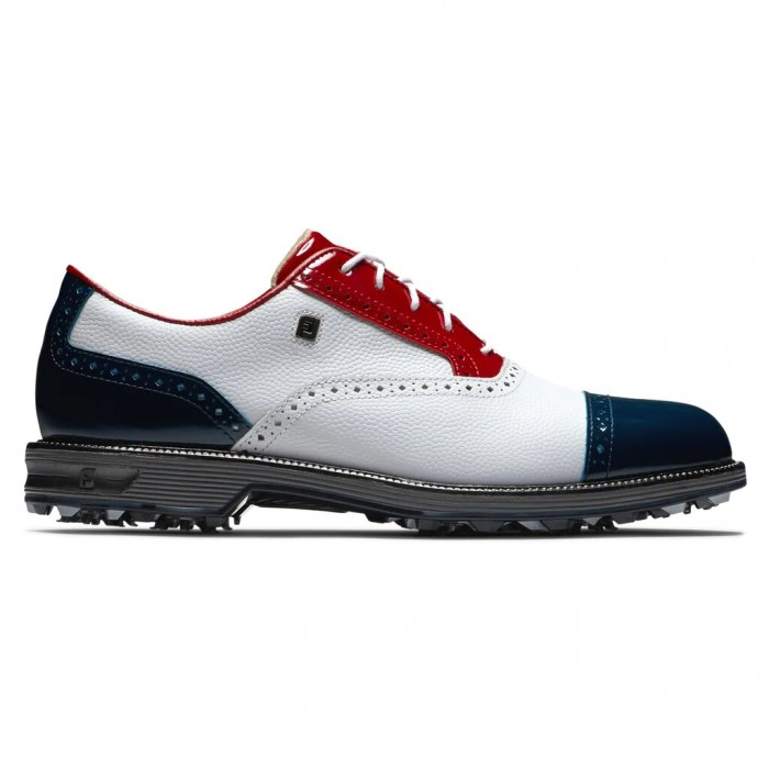 Men\'s Footjoy Premiere Series - Tarlow Spiked Golf Shoes White Pebble / Red Patent / Navy Patent | U