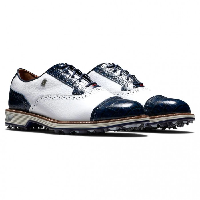 Men's Footjoy Premiere Series - Tarlow Spiked Golf Shoes White / Navy | USA-AW8514