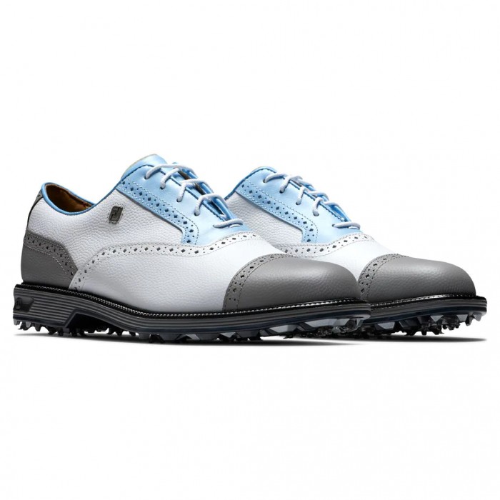 Men's Footjoy Premiere Series - Tarlow Spiked Golf Shoes White Pebble / Light Blue / Grey Pebble | U