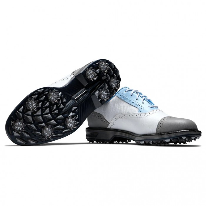 Men's Footjoy Premiere Series - Tarlow Spiked Golf Shoes White Pebble / Light Blue / Grey Pebble | U