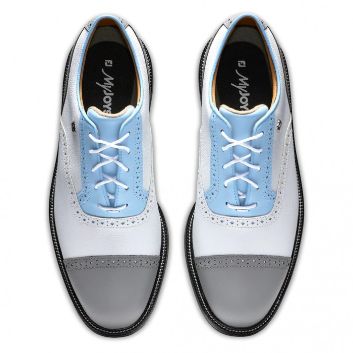 Men's Footjoy Premiere Series - Tarlow Spiked Golf Shoes White Pebble / Light Blue / Grey Pebble | U