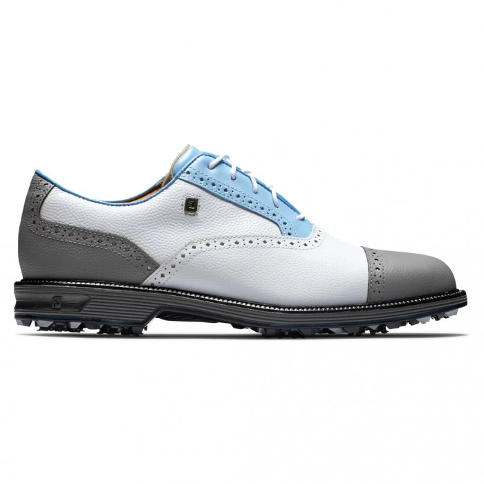 Men\'s Footjoy Premiere Series - Tarlow Spiked Golf Shoes White Pebble / Light Blue / Grey Pebble | U