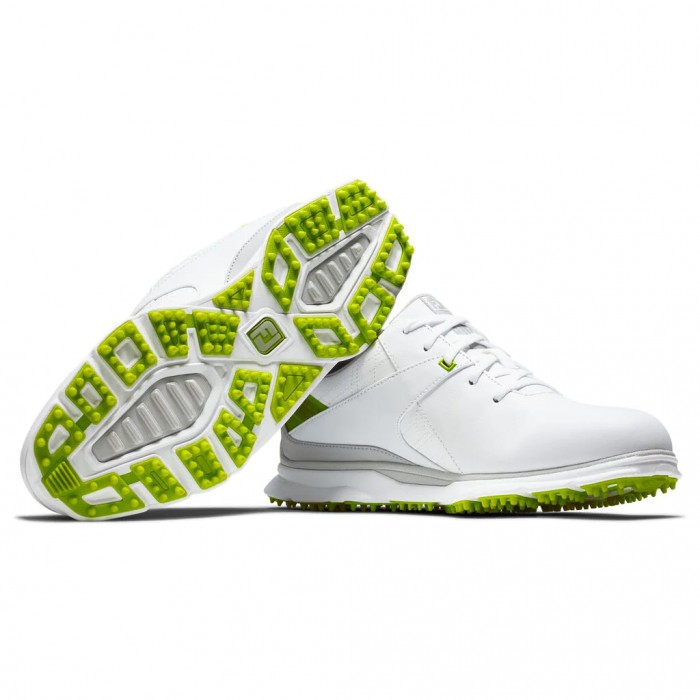 Men's Footjoy Pro|SL Spikeless Golf Shoes White / Lime | USA-KO4896