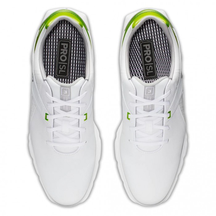 Men's Footjoy Pro|SL Spikeless Golf Shoes White / Lime | USA-KO4896