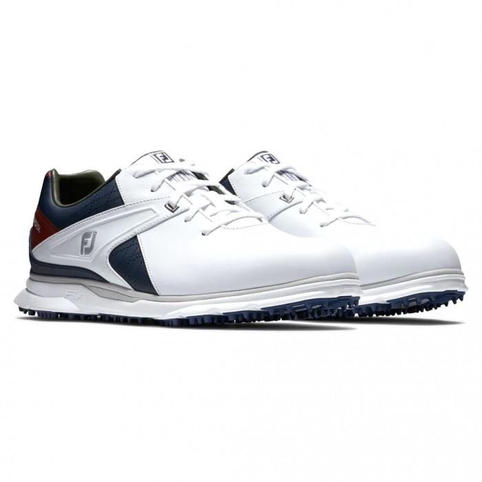 Men's Footjoy Pro|SL Spikeless Golf Shoes White / Navy / Maroon | USA-WB7356