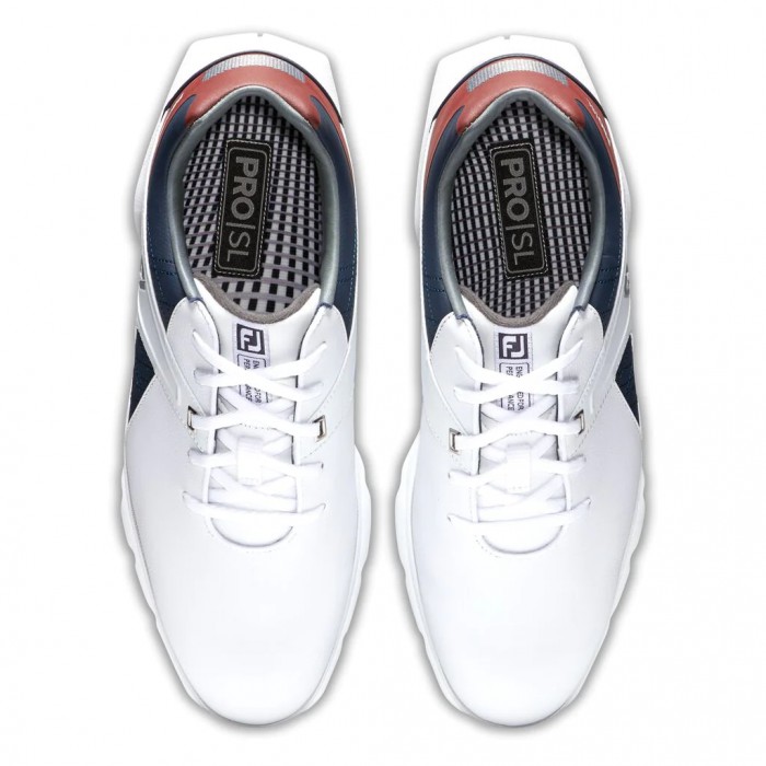 Men's Footjoy Pro|SL Spikeless Golf Shoes White / Navy / Maroon | USA-WB7356