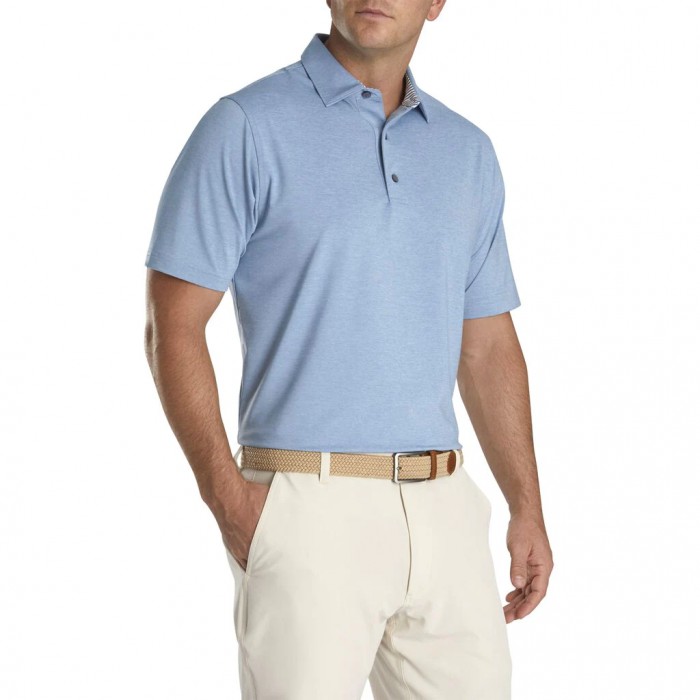 Men's Footjoy Solid Lisle Self Collar Shirts Heather Blue-Grey | USA-AE7480