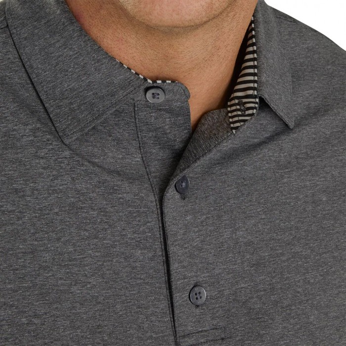 Men's Footjoy Solid Lisle Self Collar Shirts Heather Charcoal | USA-BK2583