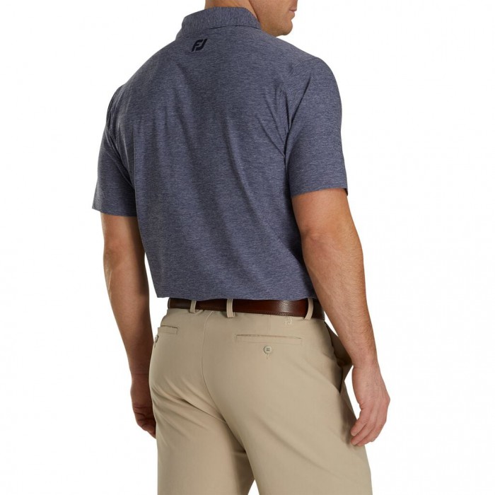 Men's Footjoy Solid Lisle Self Collar Shirts Heather Navy | USA-GS3486