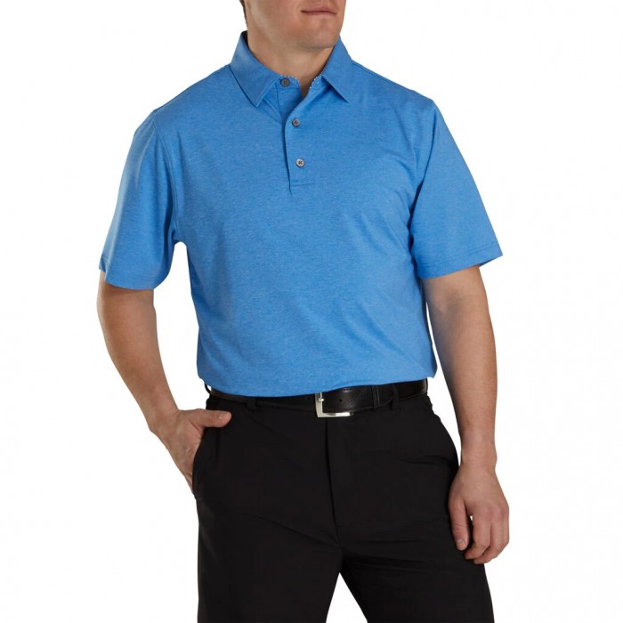 Men's Footjoy Solid Lisle Self Collar Shirts Heather Royal | USA-LD1298