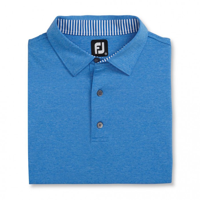 Men\'s Footjoy Solid Lisle Self Collar Shirts Heather Royal | USA-LD1298
