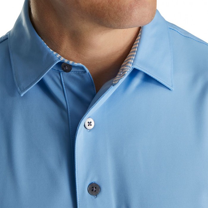 Men's Footjoy Solid Lisle Self Collar Shirts Light Blue / White | USA-LT9610