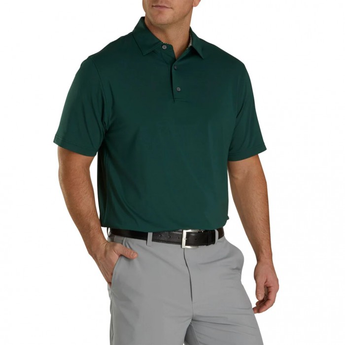Men's Footjoy Solid Lisle Self Collar Shirts Hunter / White | USA-PA8304