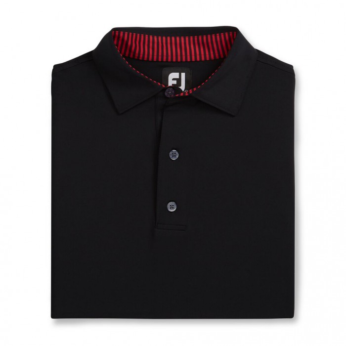 Men\'s Footjoy Solid Lisle Self Collar Shirts Black / Red | USA-UT0471