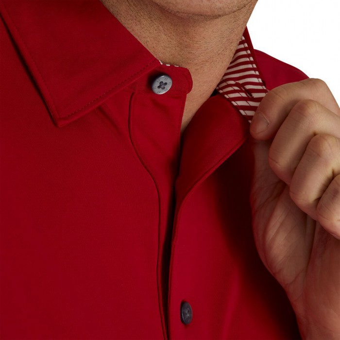 Men's Footjoy Solid Lisle Self Collar Shirts Red / White | USA-XC7956