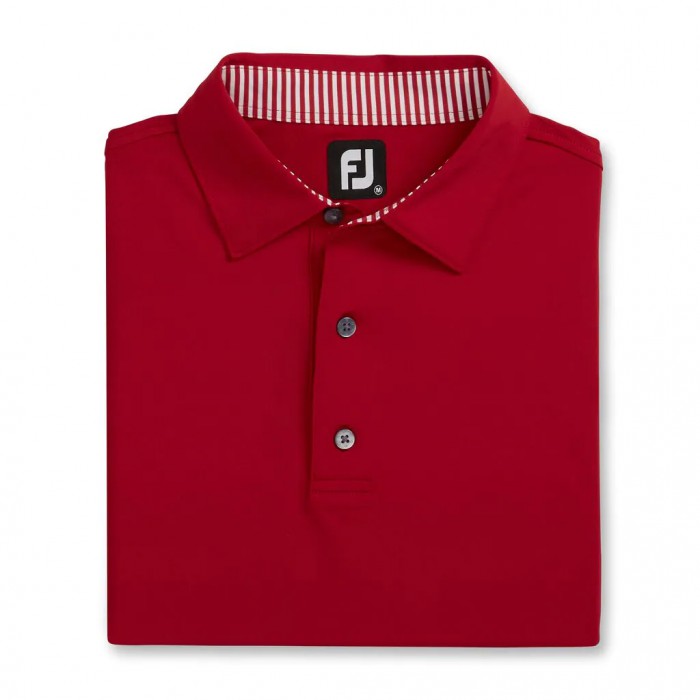 Men\'s Footjoy Solid Lisle Self Collar Shirts Red / White | USA-XC7956