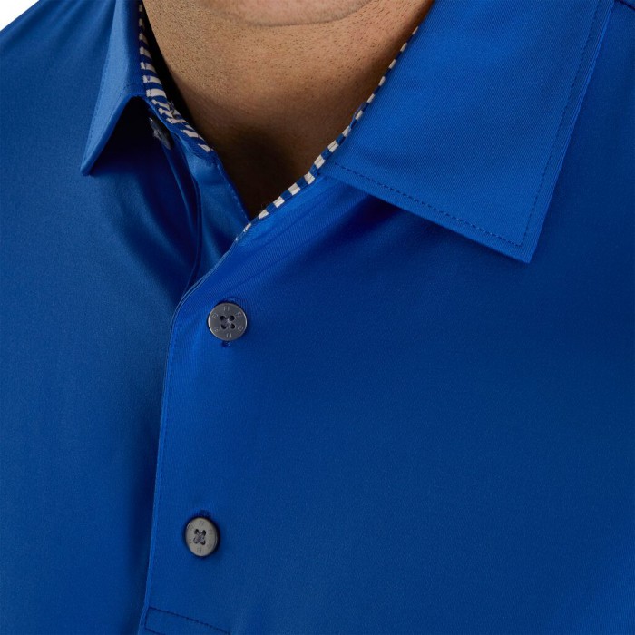 Men's Footjoy Solid Lisle Self Collar Shirts Royal / White | USA-ZQ2987