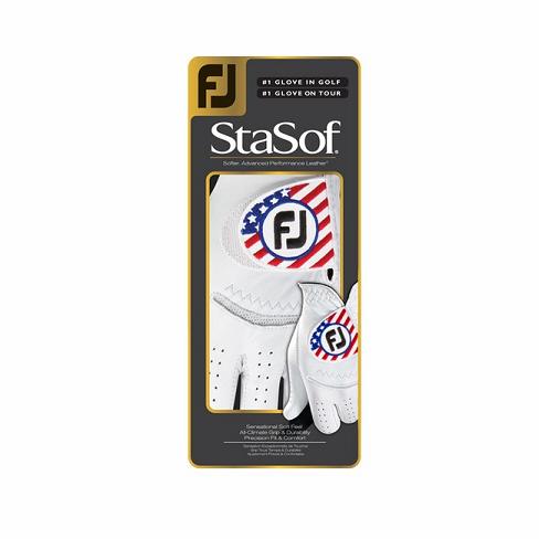 Men's Footjoy StaSof Flag Golf Gloves White | USA-ZW6273