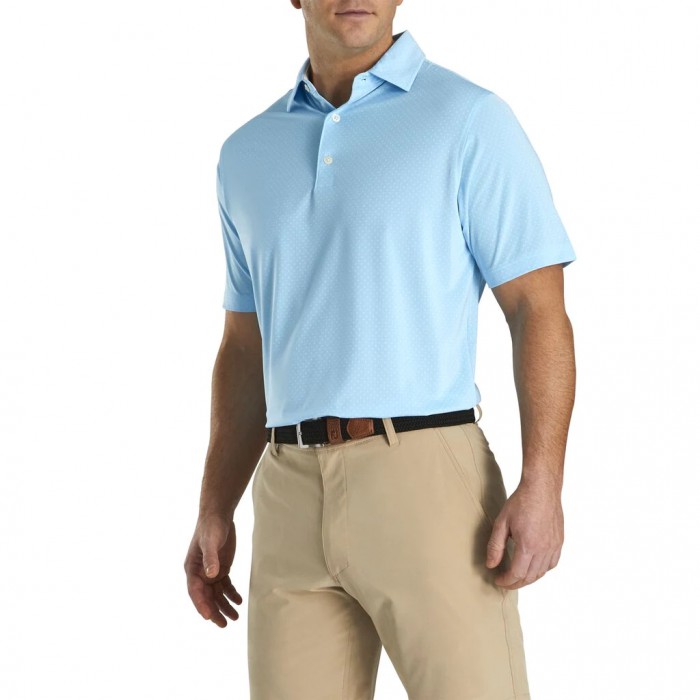 Men's Footjoy Stretch Lisle Dot Print Self Collar Shirts Light Blue | USA-AT6382