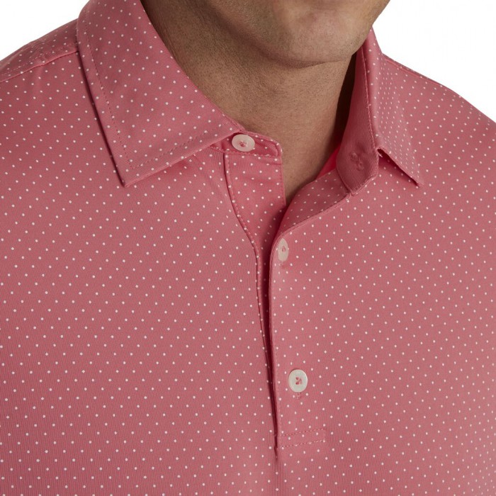 Men's Footjoy Stretch Lisle Dot Print Self Collar Shirts Cape Red / White | USA-DN3750