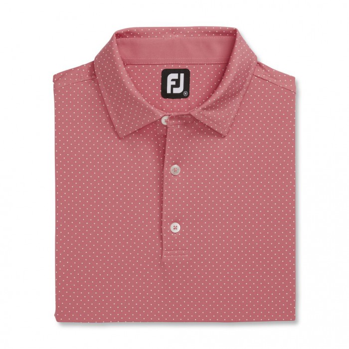 Men\'s Footjoy Stretch Lisle Dot Print Self Collar Shirts Cape Red / White | USA-DN3750