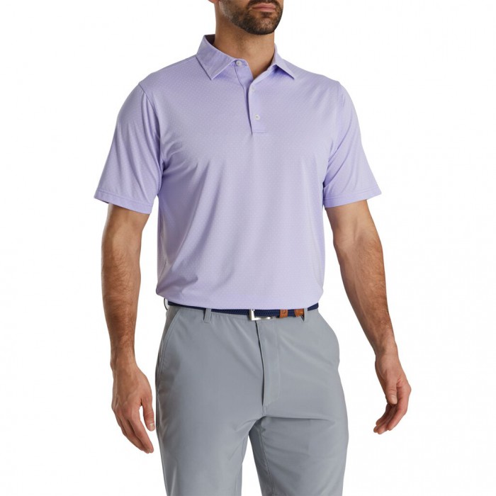 Men's Footjoy Stretch Lisle Dot Print Self Collar Shirts Lilac / White | USA-KL5741