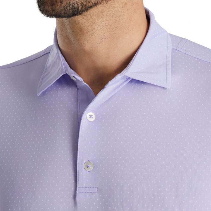 Men's Footjoy Stretch Lisle Dot Print Self Collar Shirts Lilac / White | USA-KL5741