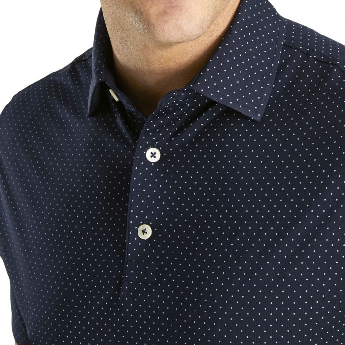 Men's Footjoy Stretch Lisle Dot Print Self Collar Shirts Navy | USA-MR5032