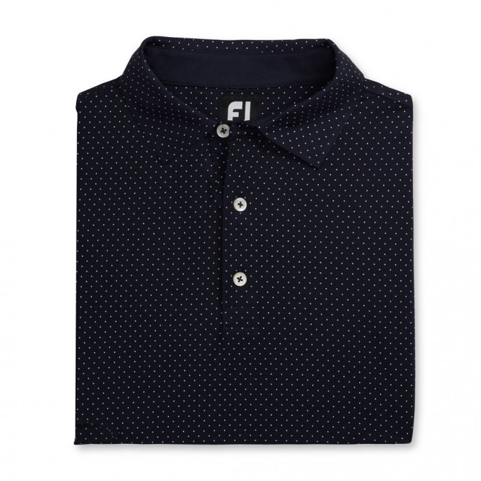 Men\'s Footjoy Stretch Lisle Dot Print Self Collar Shirts Navy | USA-MR5032