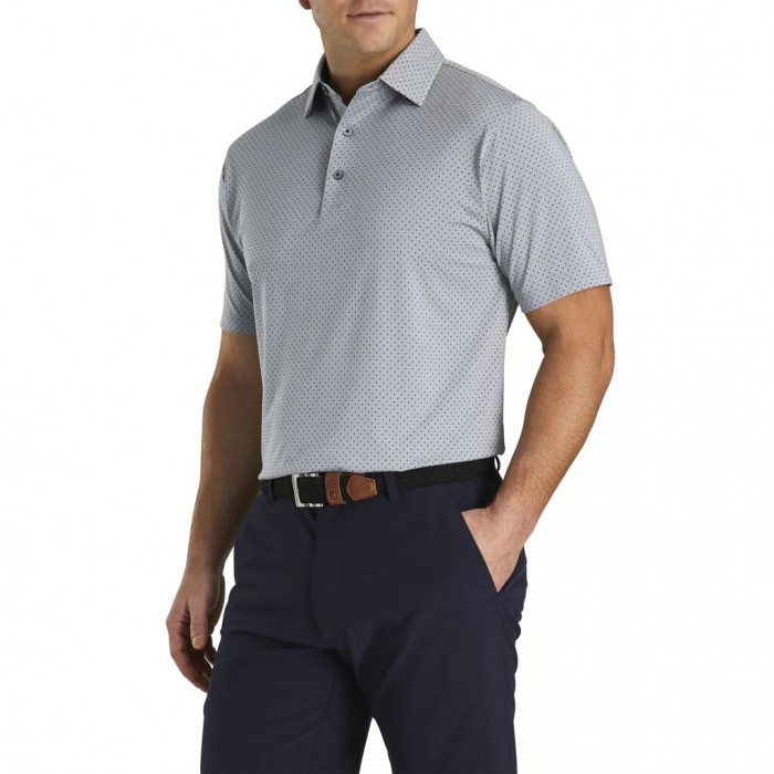 Men's Footjoy Stretch Lisle Dot Print Self Collar Shirts Heather Grey | USA-VB3741