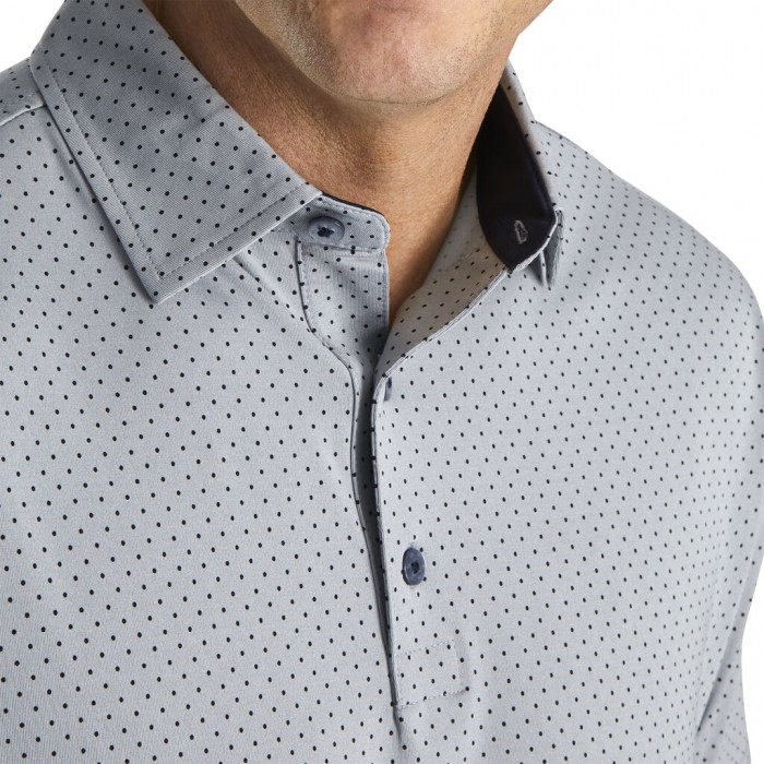 Men's Footjoy Stretch Lisle Dot Print Self Collar Shirts Heather Grey | USA-VB3741