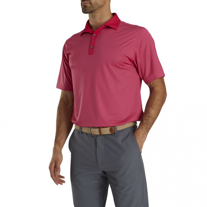 Men's Footjoy Stretch Lisle Mini Check Print Shirts Ruby / Pink | USA-LQ5924