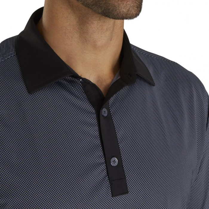 Men's Footjoy Stretch Lisle Mini Check Print Shirts Black / Slate | USA-OM3570